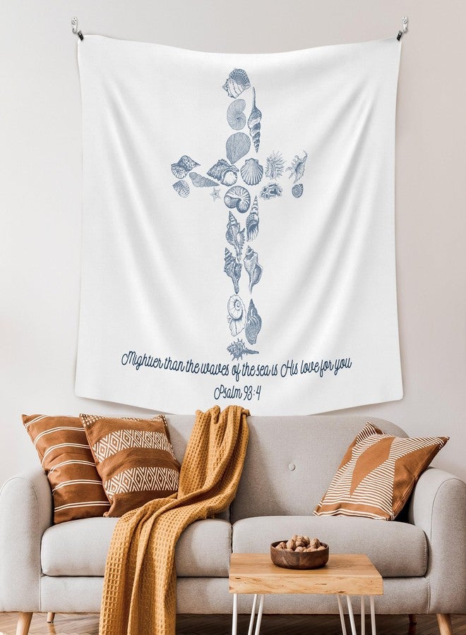 XLDLIOO Christian Ocean Tapestry, Bible Verse Beach Coastal Cross Sea Shell Wall Tapestry Hanging for Beachy House Bedroom, Blue Easter Tapestries Wall Decor Art for Church Prayer Room 50x60in - Image 2